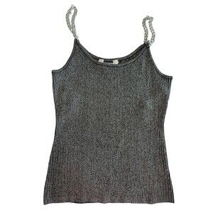 No Boundaries Juniors Silver Chain Strap Tank Top Shimmer Size Small 3-5
